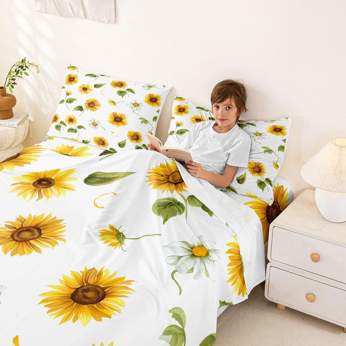 Feelyou Sunflowers Bed Sheet Set Floral Print Bed Sheets Yellow Flowers Pattern Sheets Flower Painting Sheet Set for Boys Girls Children Teens Microfiber Queen