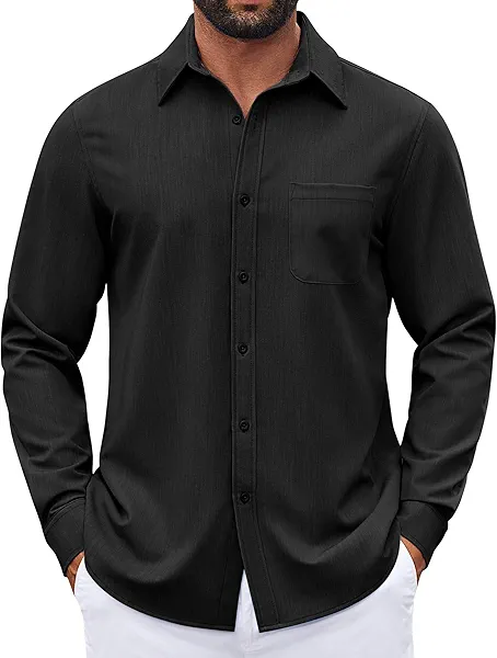 COOFANDY Mens Dress Shirts Untucked Long Sleeve Button Down Denim Shirt Stretch Business Casual Shirts for Men