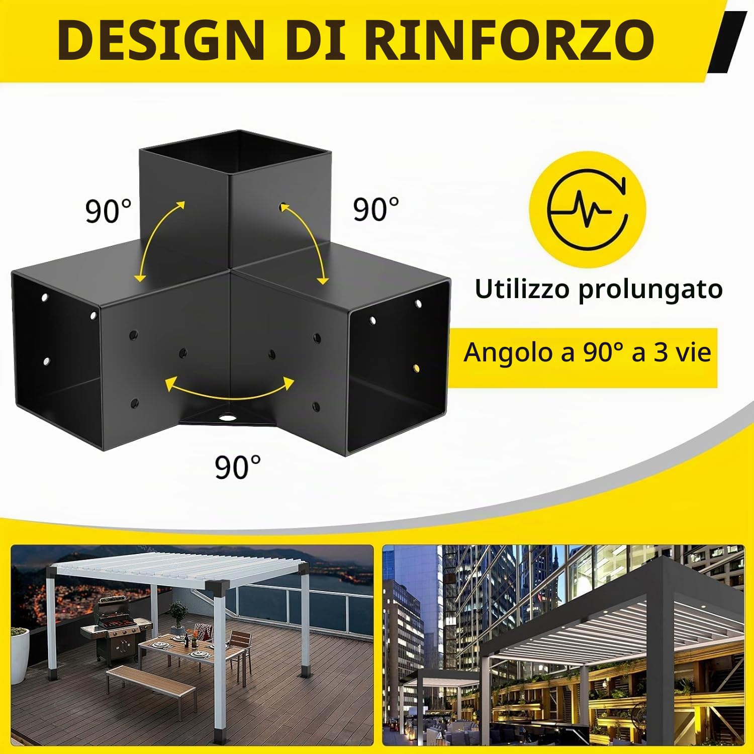 Kit Staffe per Pergola, Supporto per Pali in Legno da Carpenteria 4 Staffe Angolari a 3 Vie Kit per Travi Fai da Te per Gazebo, Pergolati da Patio, per 100mmx100mm legname Pergola