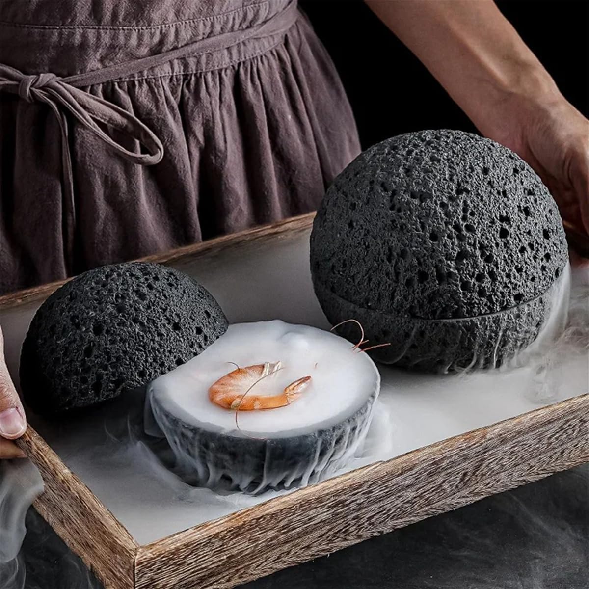 Piatto artistico in pietra vulcanica giapponese, pendolo, frutti di mare, sushi, sashimi, ghiaccio, piastra fumo, 15 cm