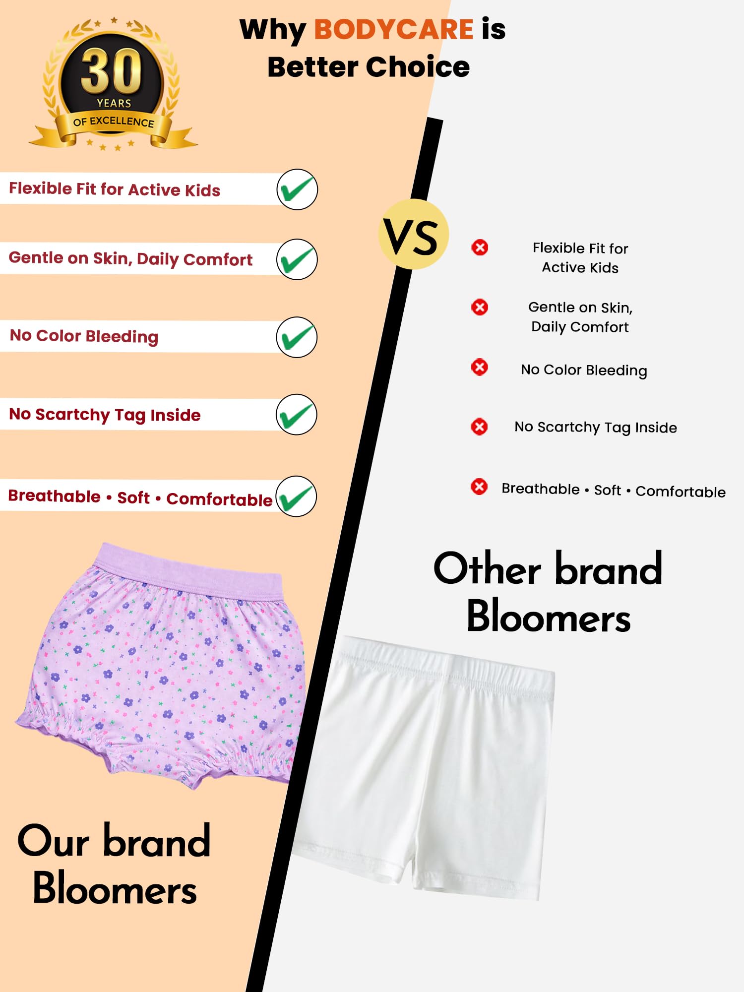 BODYCARE Unisex Bloomers Pack of 6 | Cotton Spandex Breathable Ultra Soft Stretchable | Skin Friendly, Tagless Comfort | Ideal for School 3