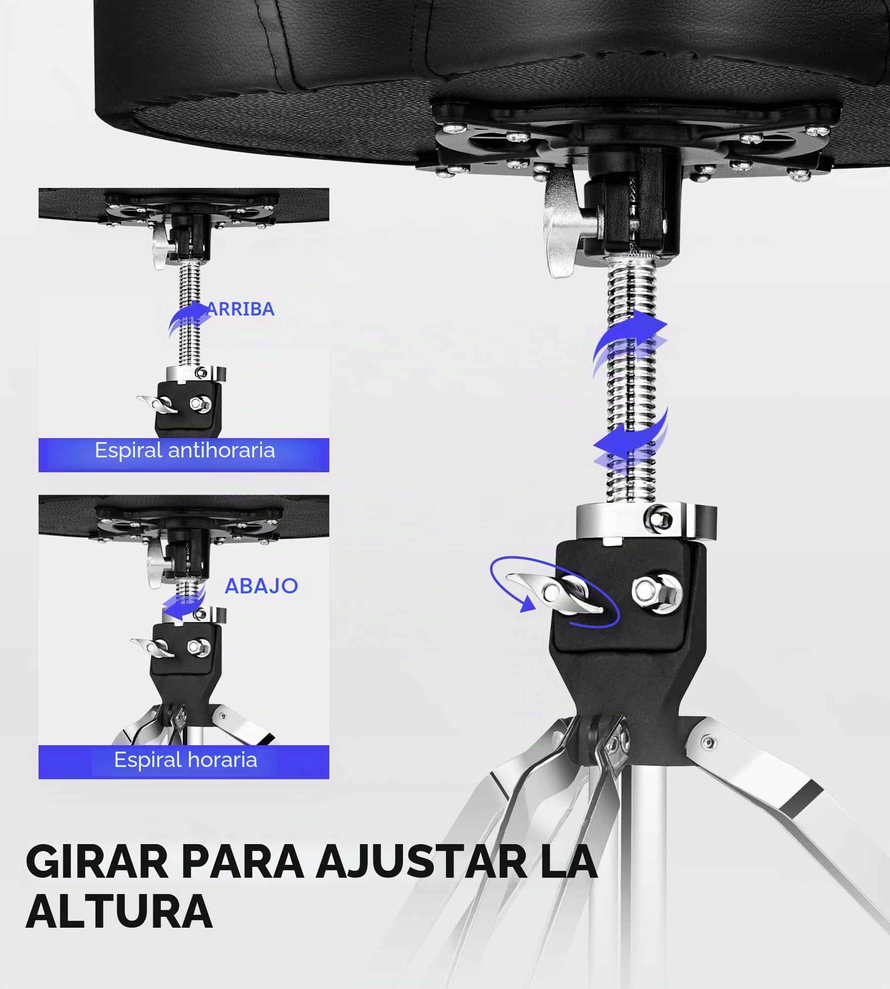 vangoa Trono de tambor con respaldo ajustable en altura resistente, estilo motocicleta, asiento de tambor, cómodo y giratorio, doble refuerzo para bateristas y adultos