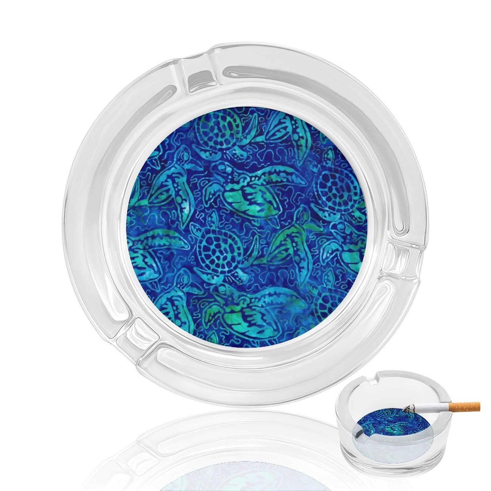 Nclqvjxzkhw Style Blue Tie Dye Turtle Glass Ashtray Round Ash Tray Smoking Trays For Home Garden Outdoor
