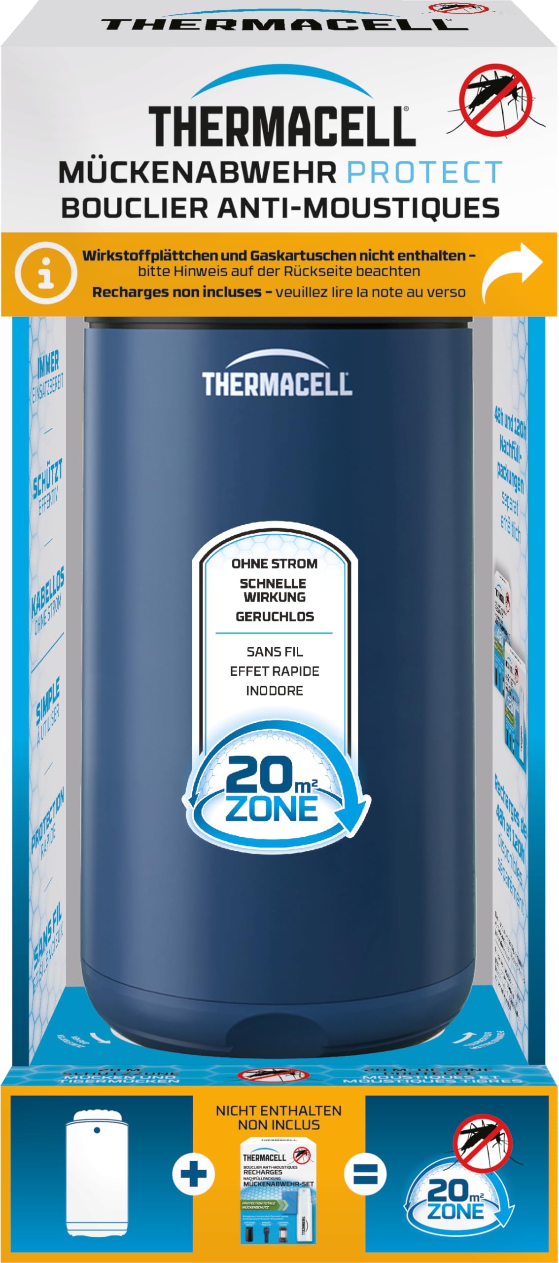 Thermacell Mückenabwehr Protect Basisgerät ohne Wirkstoffplättchen, innovatives Mückenschutz Standgerät in modernem Design, für Garten, Terrasse und Camping, Navy Blue