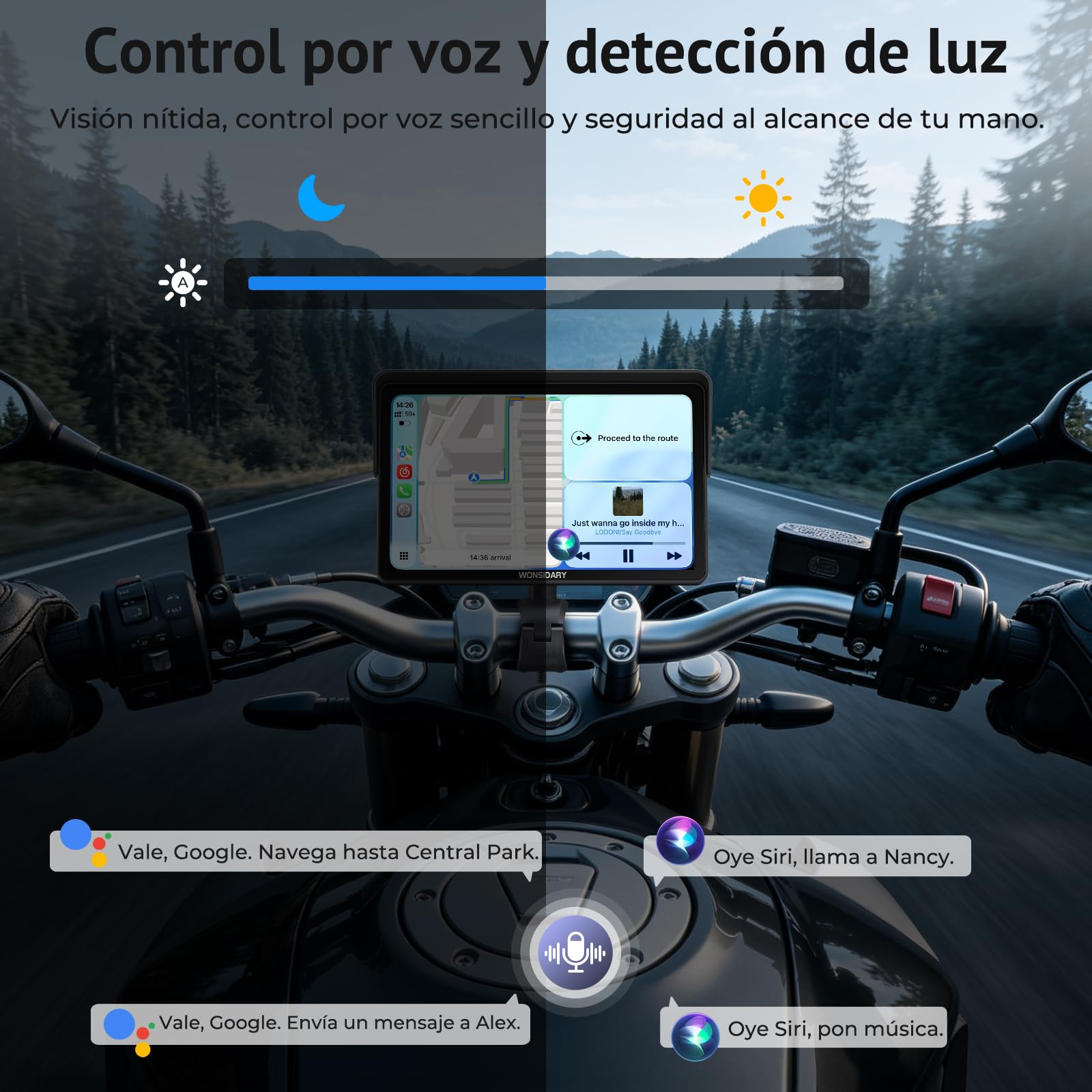 W722TPMS Pantalla CarPlay Moto 7 Pulgadas con CarPlay y Android Auto Inalámbrico,TPMS,GPS Moto IP67 Impermeable,Audio Bluetooth Dual,Control por Voz, EQ,Sensor de Luz,Alimentación USB/Acc