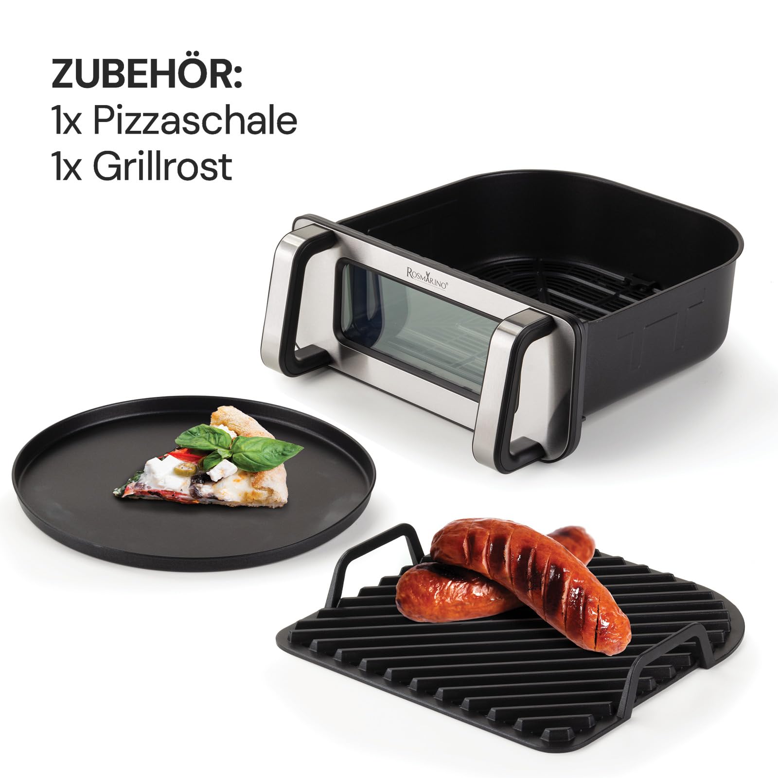 Rosmarino Infinity MasterPro Heißluftfritteuse Airfryer 10L - Multifunktion 5-in-1: Heißluftfritteuse, Elektrogrill, Backofen, Dehydrator, Mikrowelle | Große Familiengröße | Energiesparend