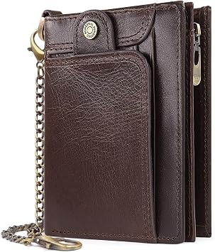 Real Leather Wallet for Men Bifold RFID Blocking with Chain Coffee 1-Black