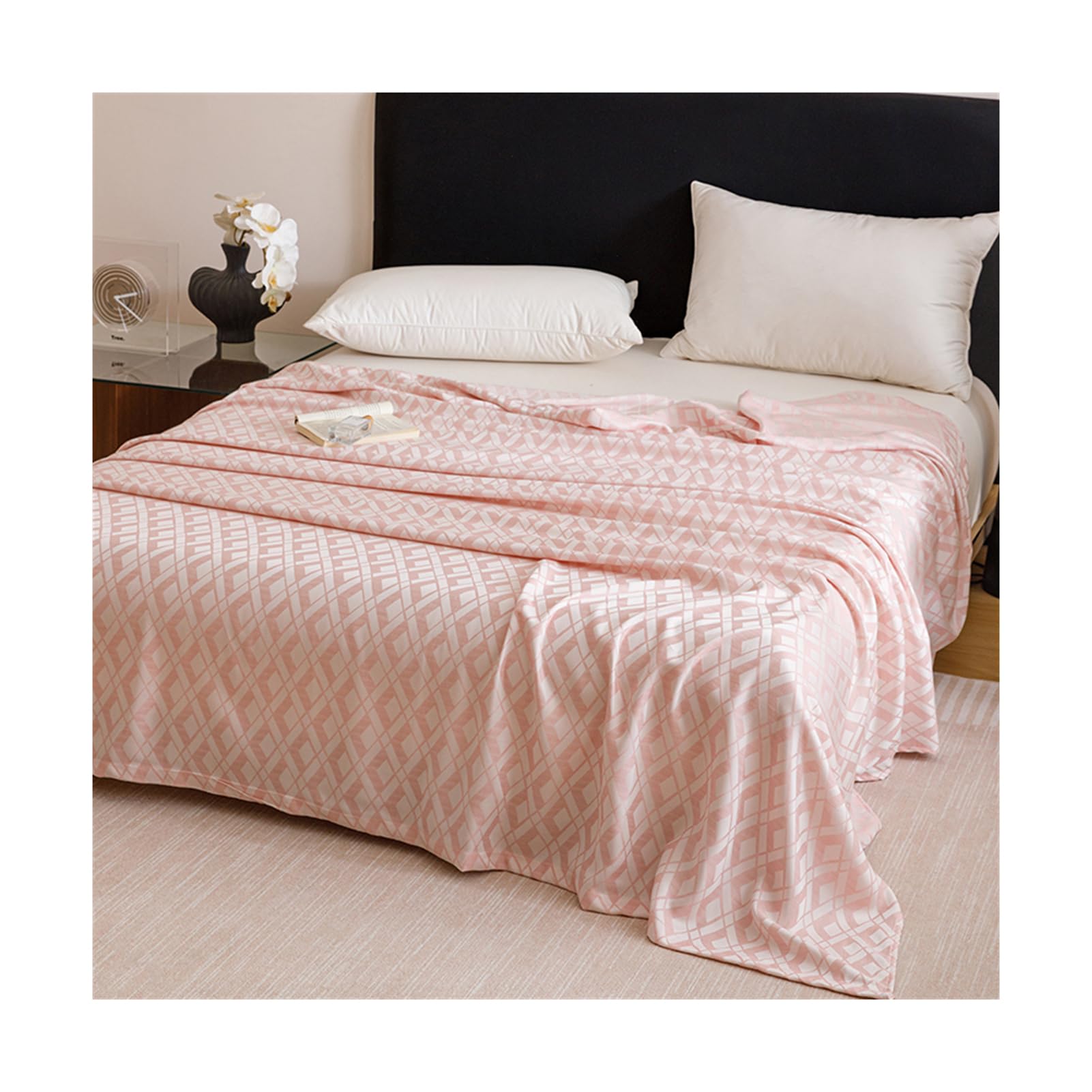 Couette rafraîchissante en fibre de bambou couverture été rose 200x230cm grand lit