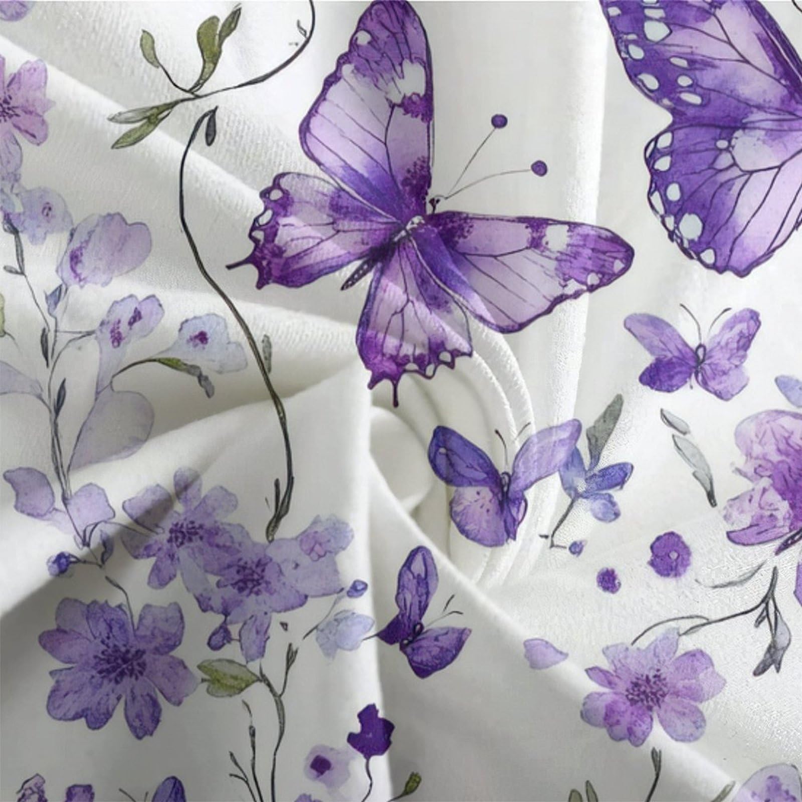 Lila Schmetterlinge 3-teiliges Reines Polyester Aquarell Floral Design Bettbezug, Versteckter Reißverschluss, Krippenbettwäsche, Babysicher & Pflegeleicht King（220x240cm）