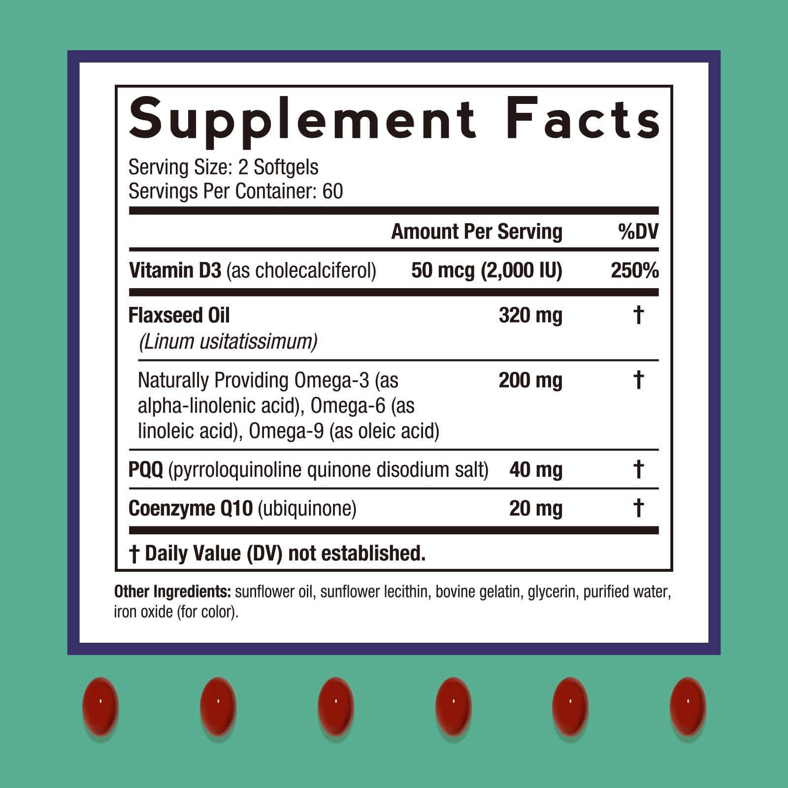Doctor's Recipes PQQ Supplement 40 mg with CoQ10, Omega 3-6-9 Essential Fatty Acids, Highly Purified and Bioavailable, Brain Energy Heart Health, Pyrroloquinoline Quinone Disodium Salt, 120 Softgels — Amazon image 2