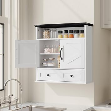 Versatile White Wall Mounted Storage Cabinet Set 23 Medicine Cabinet with Adjustable Shelf & Modern Over-Toilet Organizer with Drawers, Waterproof Bathroom Storage for Vanity