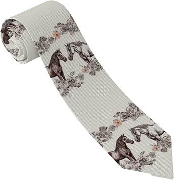 Men's Necktie Business Formal Neck Ties Flowers and horses hand drawn Skinn