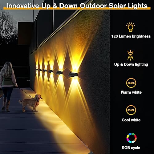 Miniatura 4 de Uspring Paquete de 4 luces solares para cerca, luces solares ultra brillantes para cerca, luces solares de arriba y abajo, luces solares para
