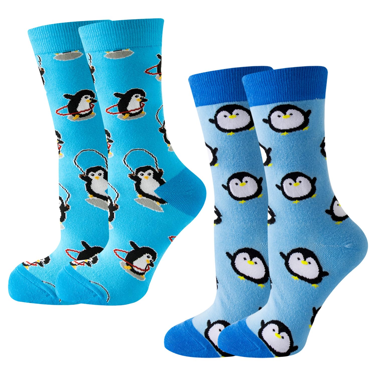 Wufgwbd Unisex Blue 2 Pairs Of Penguin Socks, Cartoon Animal Mid-Calf Socks, Comfortable And Breathable Cotton Socks, Funny Socks, Cute Socks