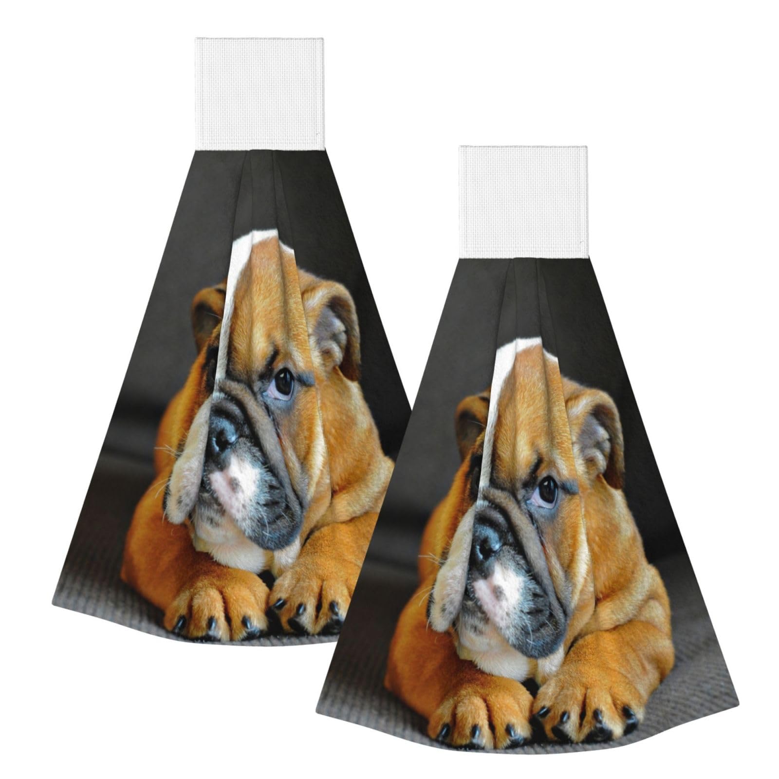DOPKLNA English Bulldog Puppy Dog, 2 Pcs Hanging Coral Fiber Hand Towels for Bathroom, Absorbent Kitchen Towels