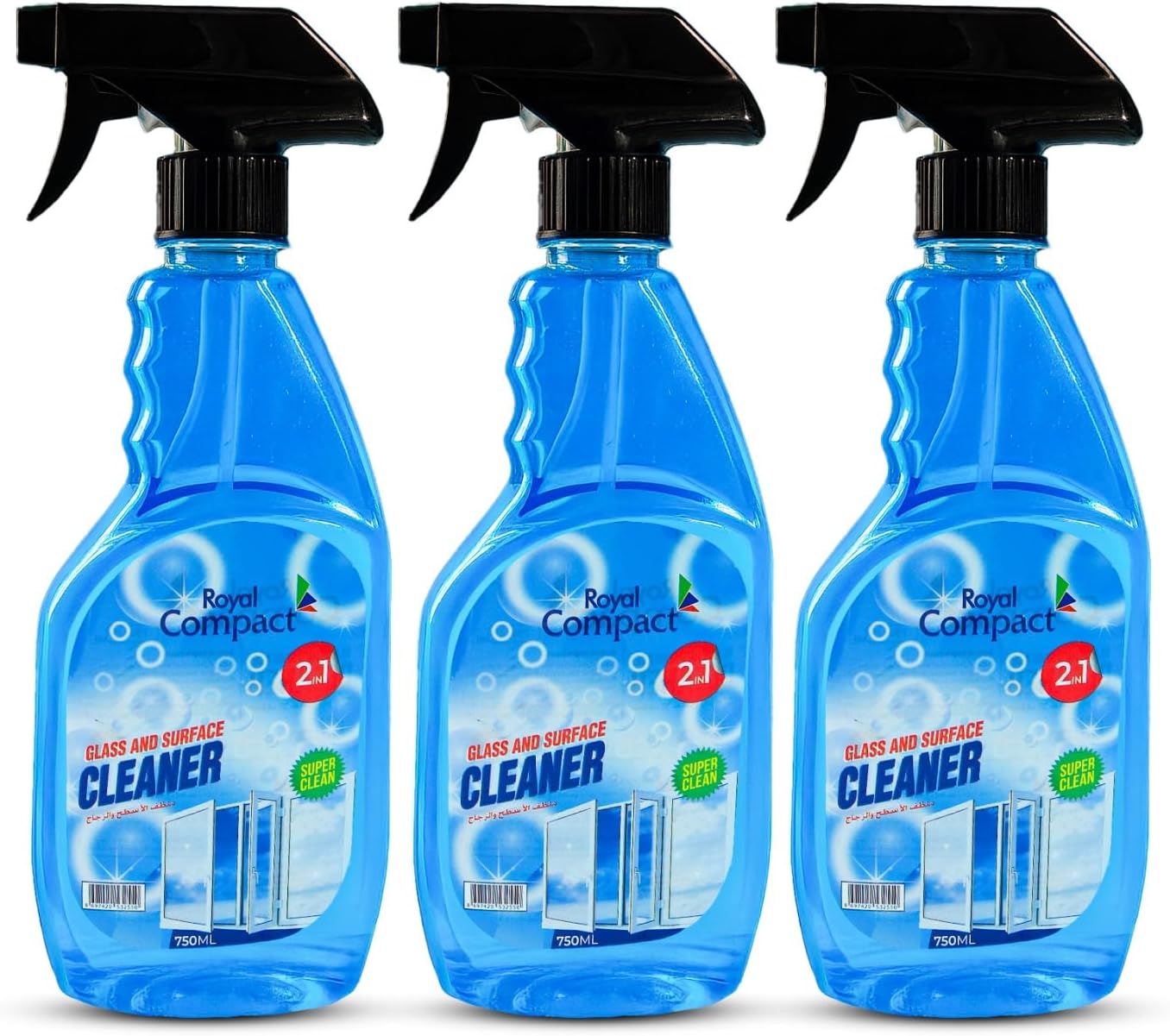 Glass Cleaner, Quick-Dry Multi-Surface Formula for Windows, Mirrors & Tables - Pack of 3 (750 ml Each)