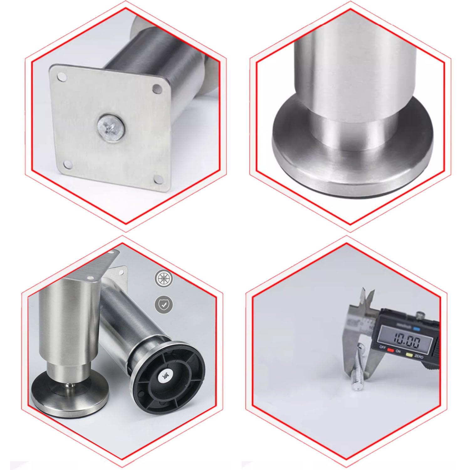 Gambe regolabili per tavolo in acciaio inox, confezione da 4 piedini di ricambio per divano, sedia, scrivania, panca, tavolino da caffè, armadietto, con viti