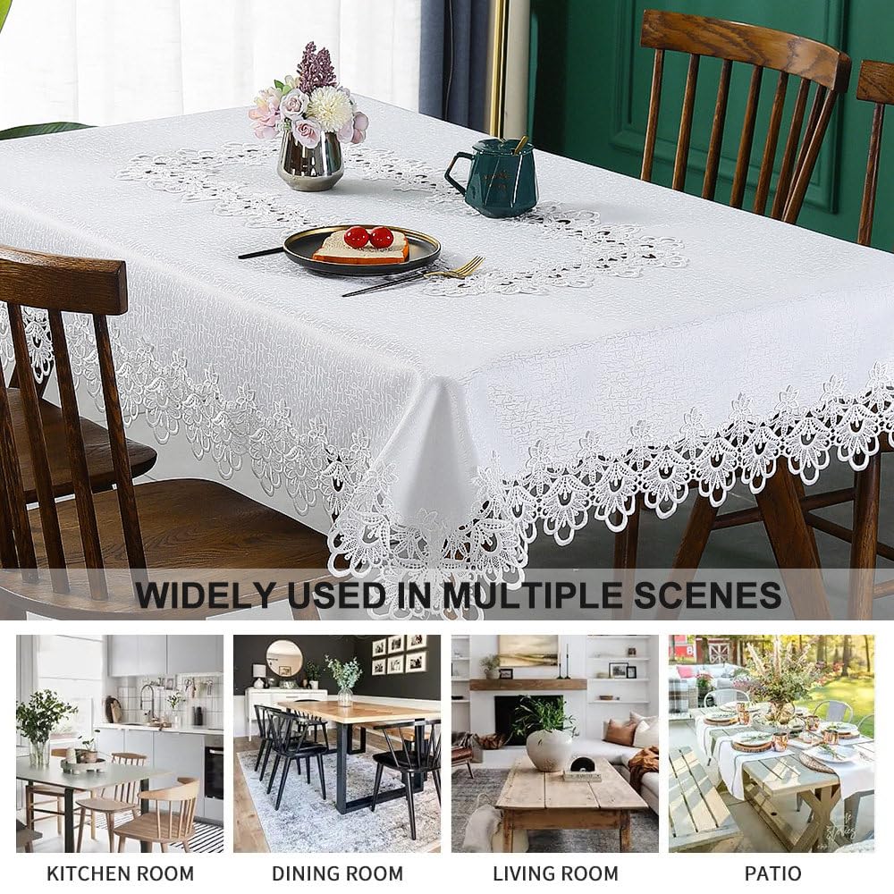 Luxuriöse Tischdecke aus Spitze, weiß, mit Blumenmuster, rechteckig, Bestickt, Tischdecke für Esstisch, Hochzeitsfeier, Dekoration, Reinweiß, 150 x 220 cm