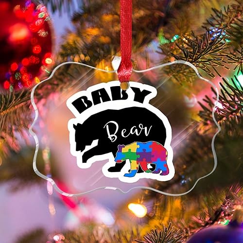 Miniatura 21 de Adorno de Navidad Mama Bear Novedad Acrílico Adornos de Navidad Mama Bear Autismo Rompecabezas Colorido Oso Navidad Colgante Ornamento Puzzle Piezas