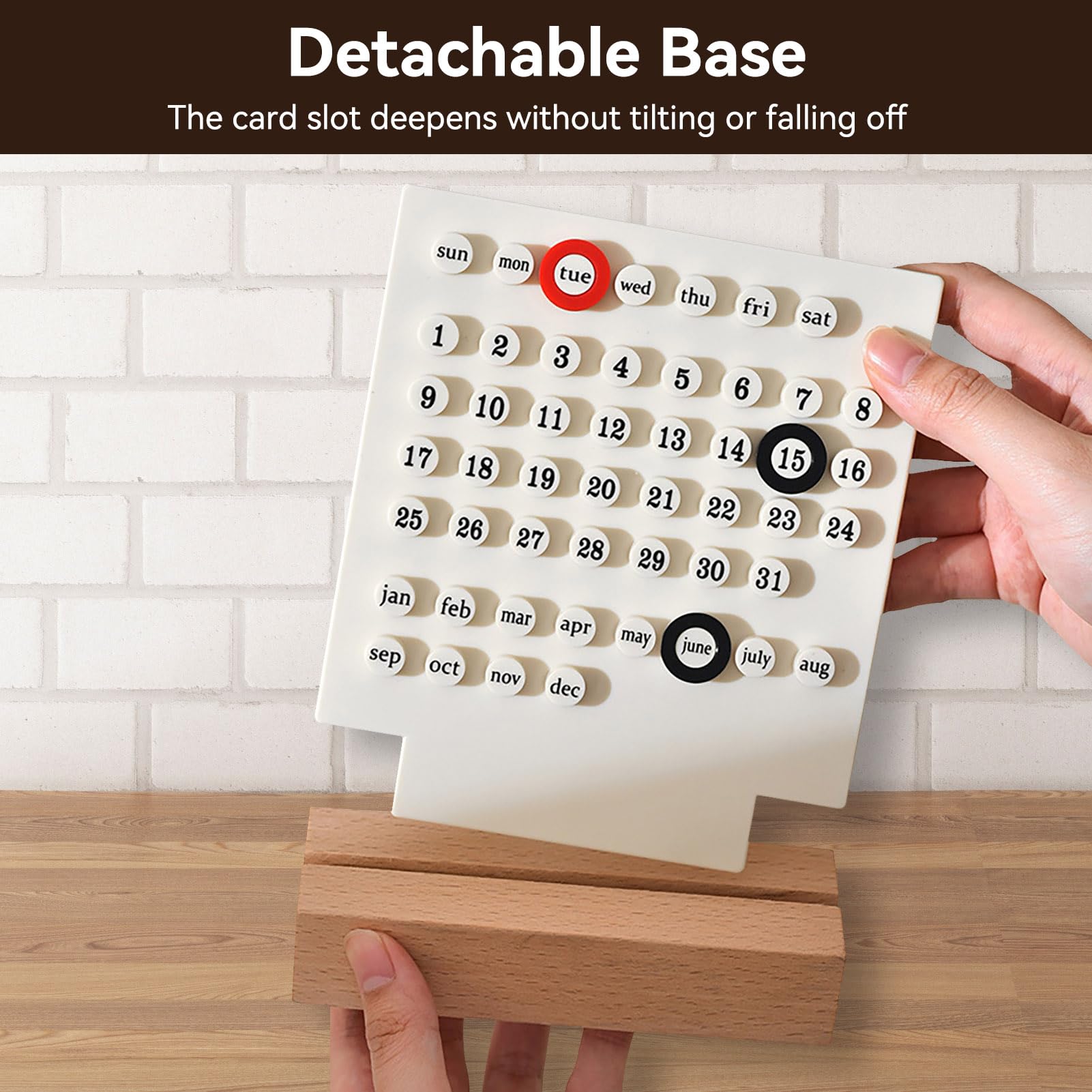 HERCHR Wooden Perpetual Calendar Desk Calendar Date DIY Ornament Wood Base Desktop DIY Ring Manual Ferrule Daily Schedule Date Desk Shop Office Home Decoration - Image 4