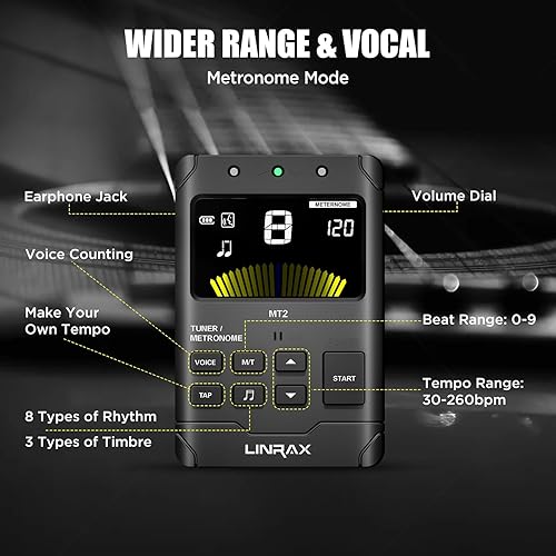 Vista 25 de Metrónomo mecánico M2 para piano, guitarra, bajo, ukelele, tambor, violín, saxofón, trompeta y otros instrumentos musicales, ritmo y ritmo de pista