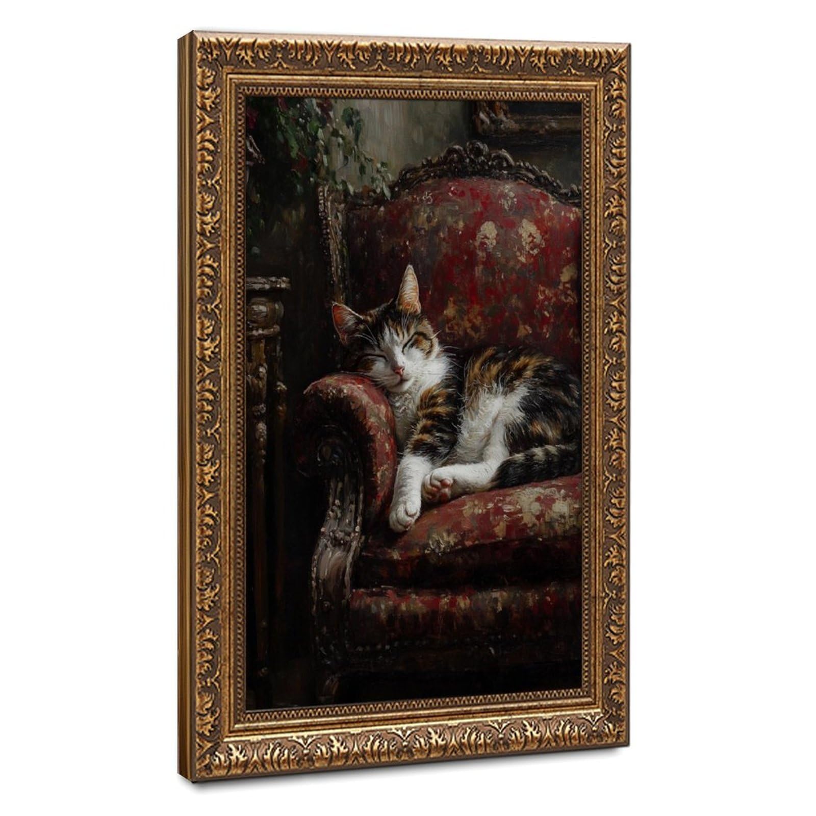 Bareronor Turquoise Calico Cat On The Chair Canvas Poster Bedroom Decor Landscape Office Room Decor Gift 12" L X 18" W