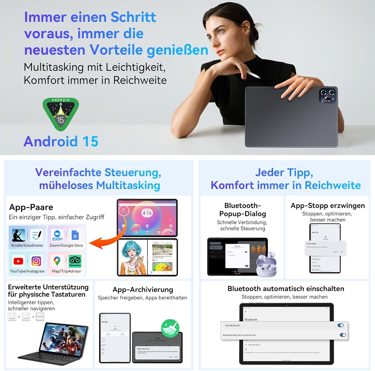 TABWEE W90 Tablet Android 15 Multitasking Features