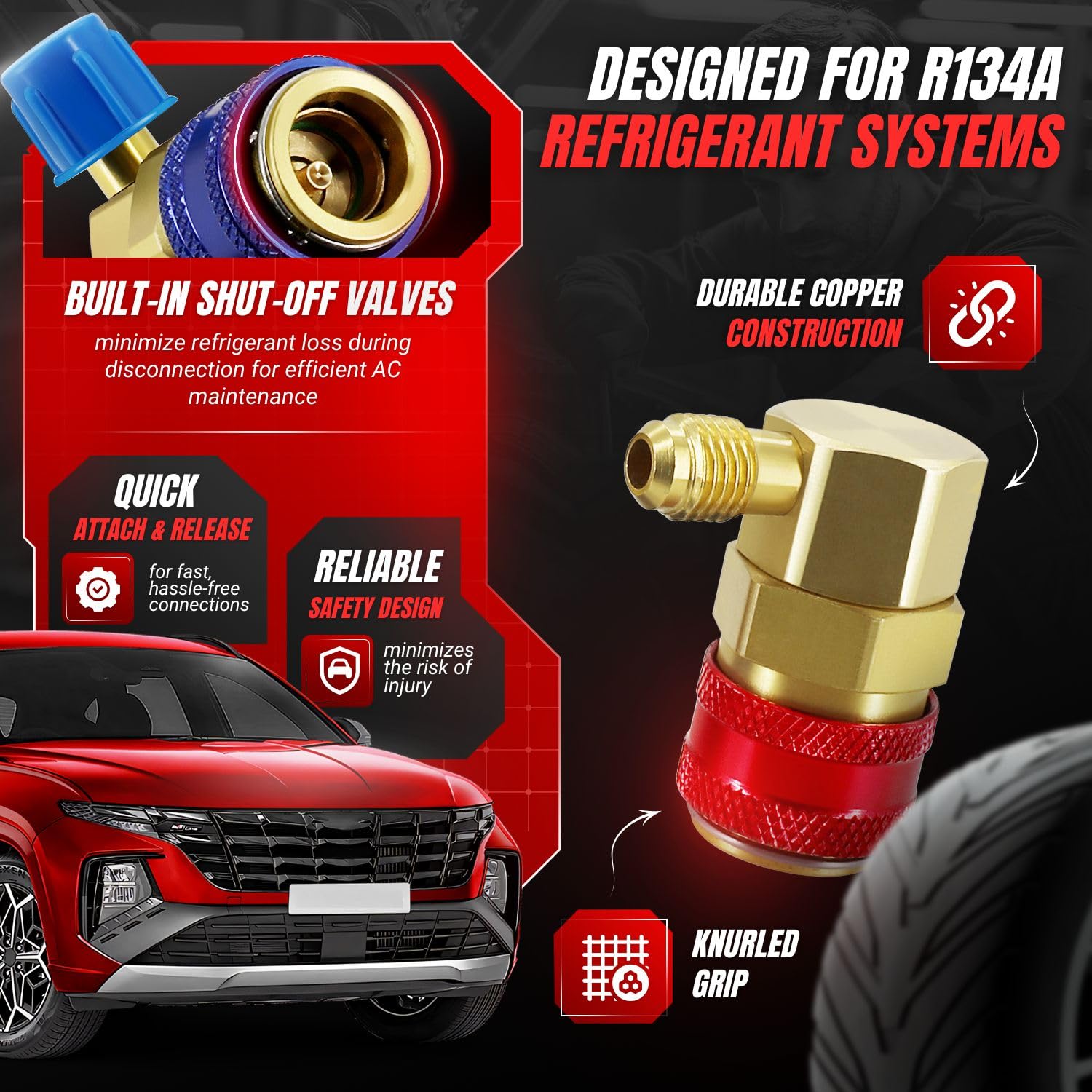 Flexzion Auto AC R134a Connettori rapidi Porta di Sistema Adattatori Accoppiatori Basso Alto Set di Conversione Kit per HVAC Auto Aria Condizionata con Manometro Collettore