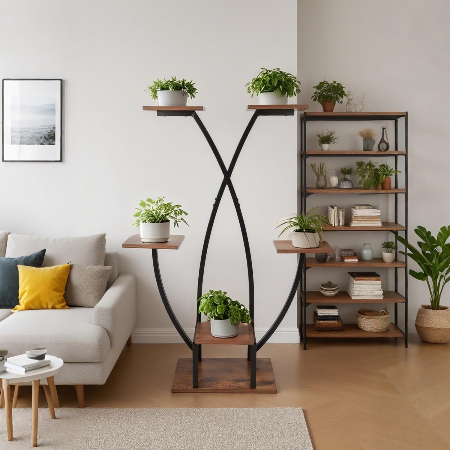 Plant Stand,with 5 Tiered Shelves, Metal Floor Standing Display for Indoor Plants, Living Room & Balcony Decor, Space Saving Multiple Potted Plant Holder