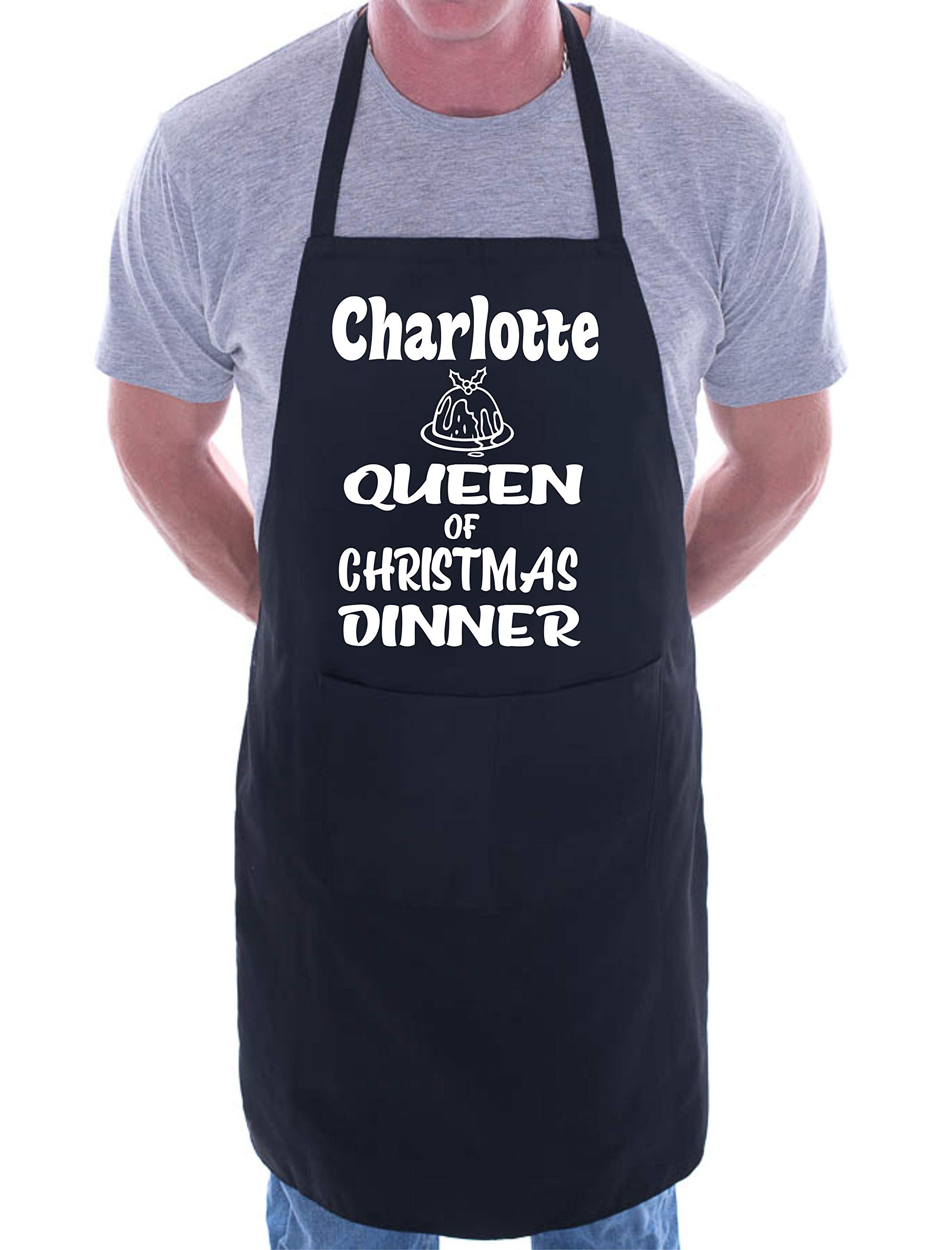 Print4u Black Charlotte Queen Of Christmas Dinner Personalised Chef Bbq Apron