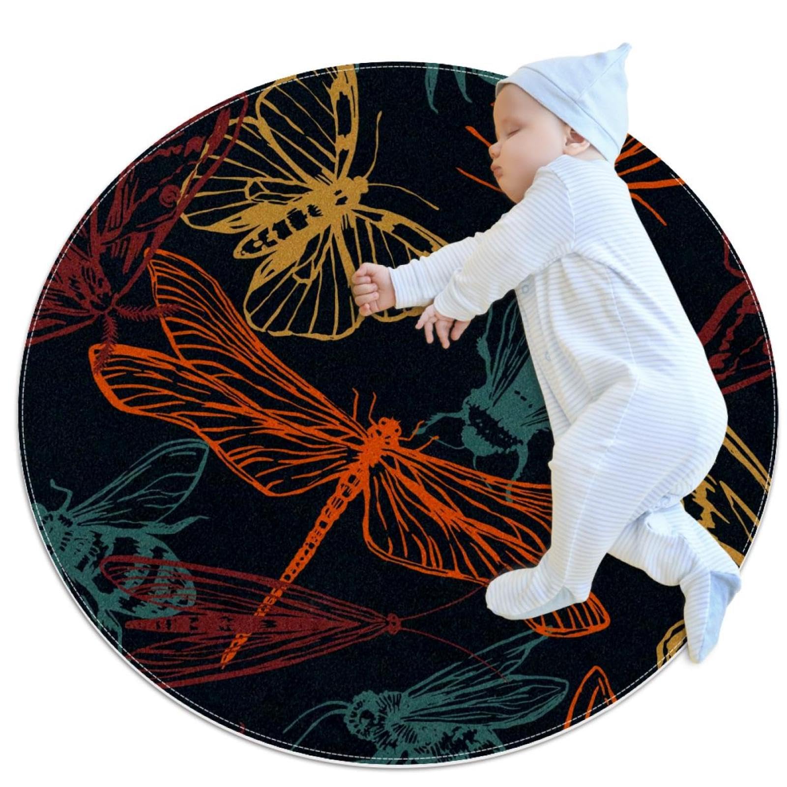 Tapis de salle de bain papillon rond 1m antidérapant chambre enfant