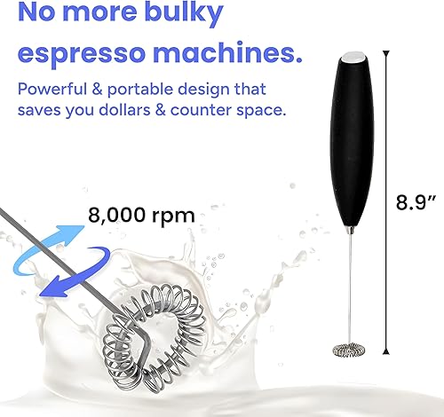 Miniatura 3 de Techko Mini batidor de leche eléctrico de mano  Máquina de espuma a batería para café, lattes, capuchinos, chocolate caliente, matcha y batidos de