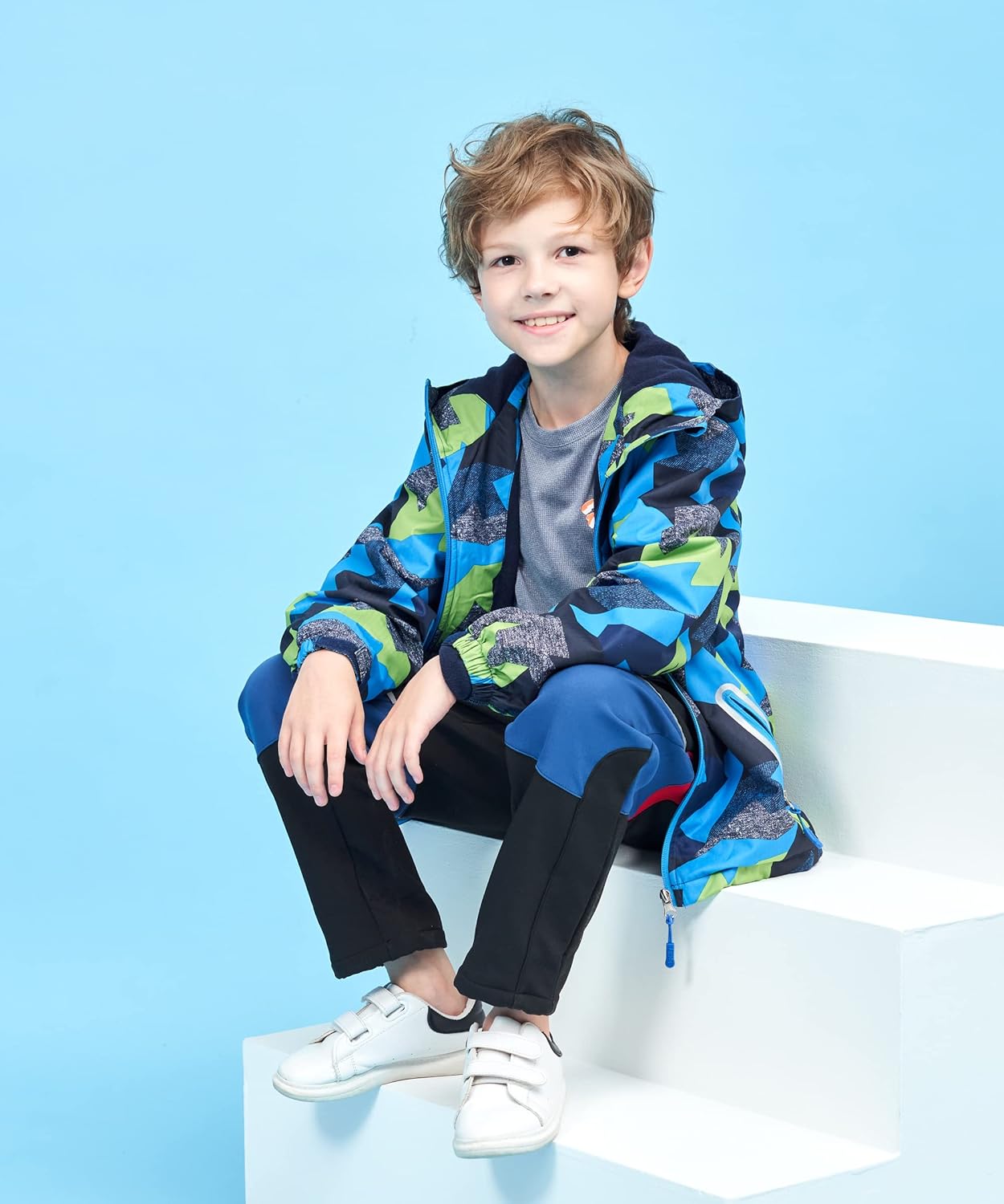 M2C Boys Outdoor Color Block Fleece Lining Windproof Jackets with Hood