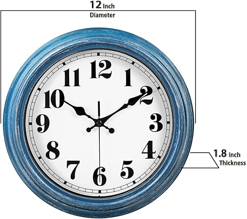 Miniatura 8 de JENLYSTIME Reloj de pared retro de 12 pulgadas, silencioso, sin tictac, funciona con pilas, fácil de leer, relojes de pared para decorar dormitorio,