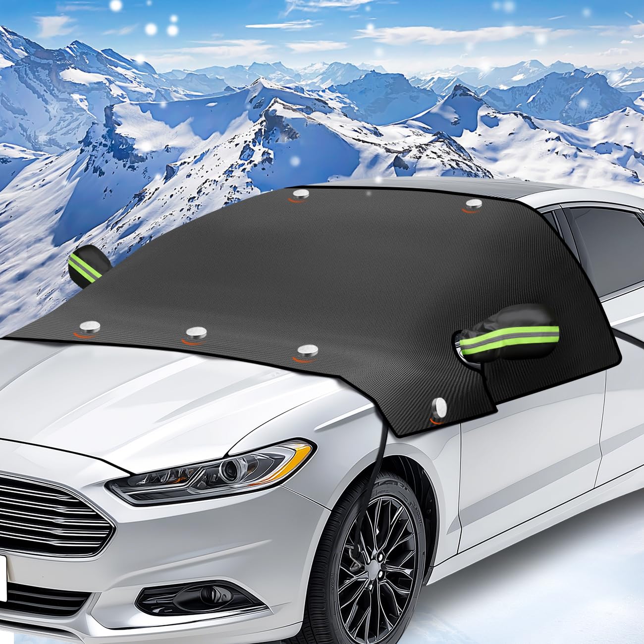 iZoeL Couverture Pare-Brise Voiture Grande Auto Couverture Magnétique avec Housse Protection de Rétroviseur Latéral Protection Hivernale Protège Contre Vent Neige Poussière Givre Soleil - 225 x 164 cm