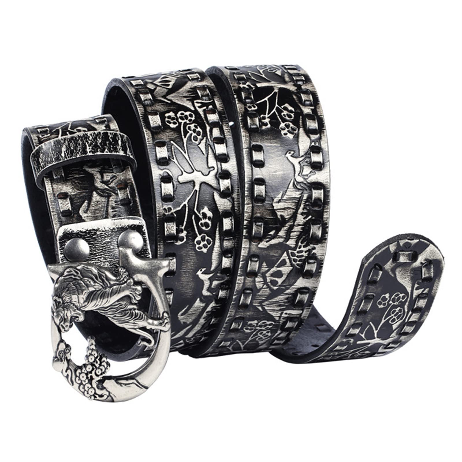Men's Belts Men's Leather Belt Geflochtener Heller Luxus-P-Leder-Gürtel for Herren/Damen Personalisierter geprägter Vintage-Tiger-Schnallen-Männer längerer Gürtel 3,8 cm Vintage Men's Belt