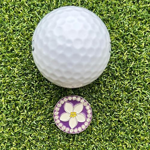 Miniatura 4 de Paquete de marcadores brillantes para pelotas de golf con clip para sombrero, marcadores brillantes de margaritas, girasol y plumeria para mujeres