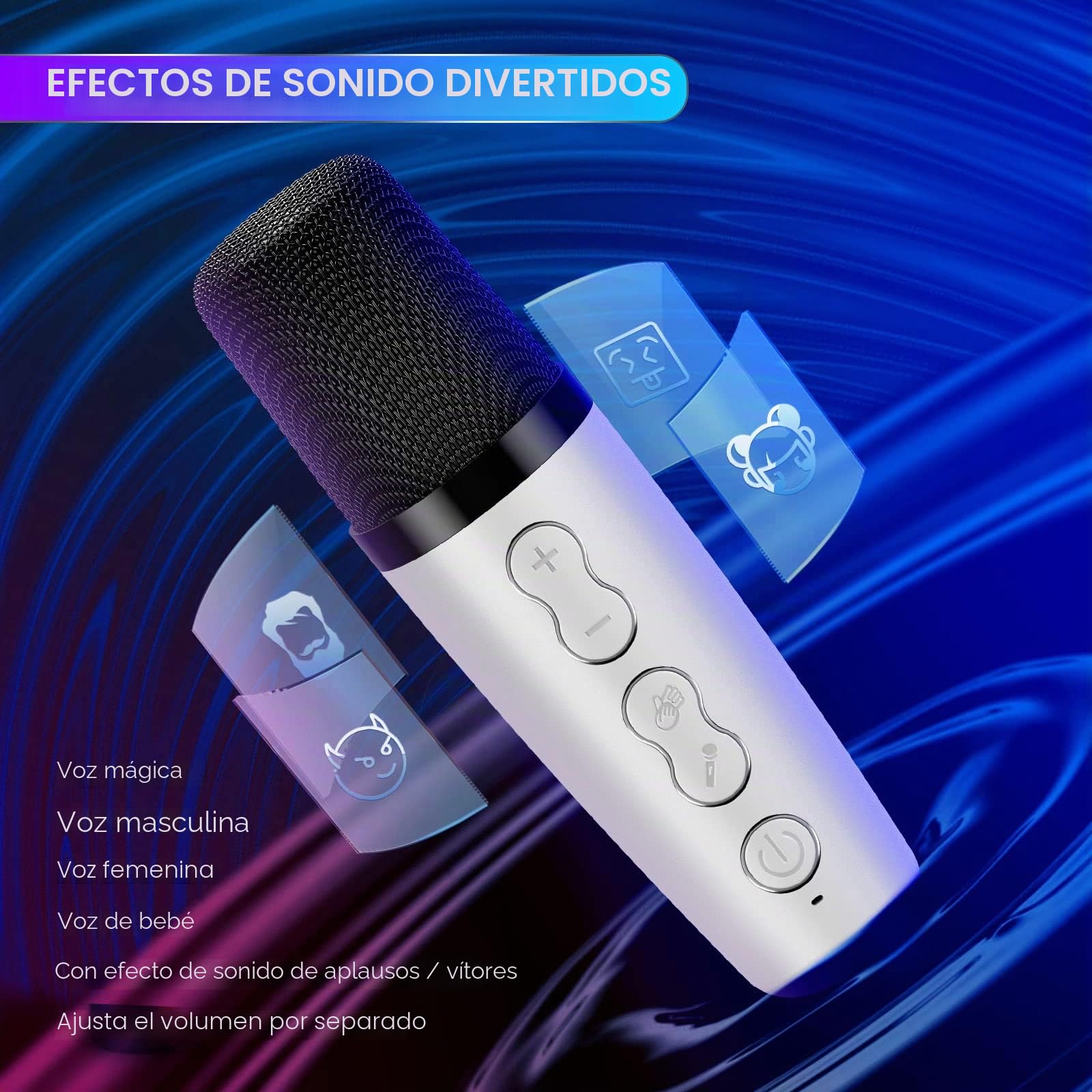 Karaoke Bluetooth con 2 Micrófonos Inalámbricos, Karaoke Profesional Completa con Luz LED, Altavoz de Karaoke con USB/Tarjeta TF/AUX, Sistema de Sonido Regalos para Fiestas y Canto (White)