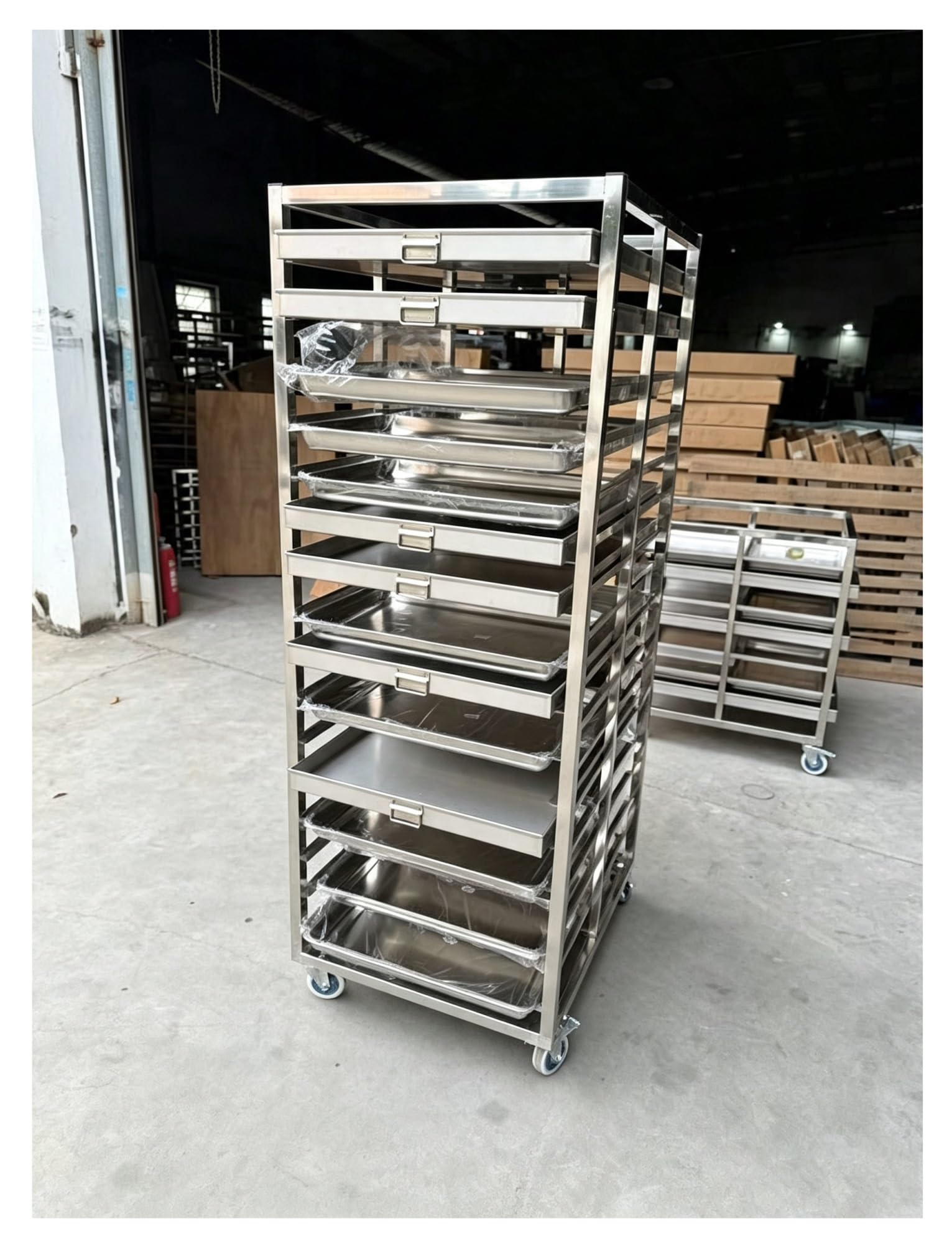 Carro de Aluminio para Bandejas de Hornear con Ruedas | Estructura de aluminio; diseño de múltiples niveles; fácil transporte; para panaderías y cocinas(9-layer closed)