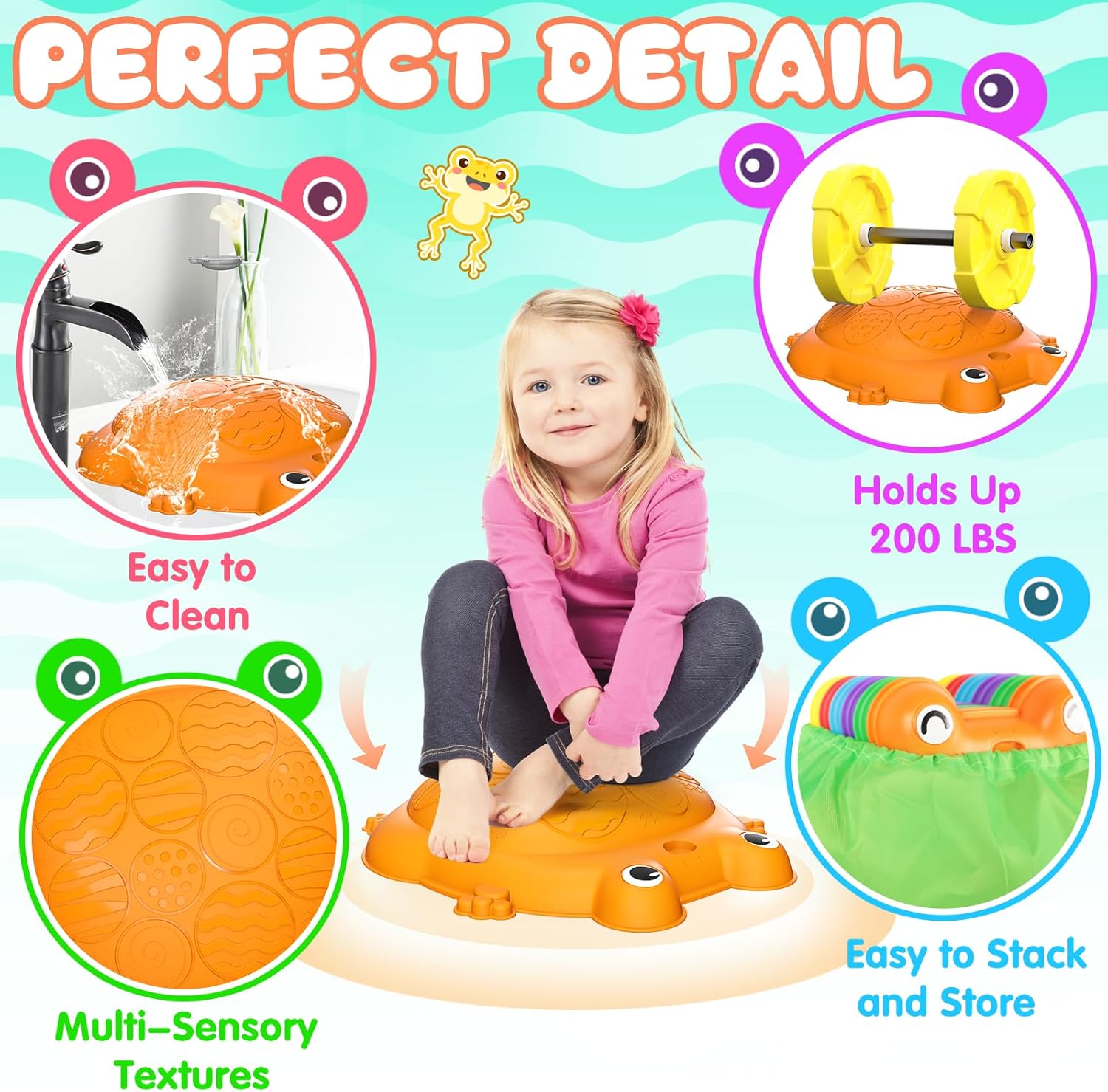 Stepping Stones for Kids, 12 Pcs Frog Non-Slip Balance Steps Stones Sensory Toys for Toddler Ages 3-5, Obstacle Course Coordination Game, Indoor Outdoor Yard Games for Boys Girls - Image 6