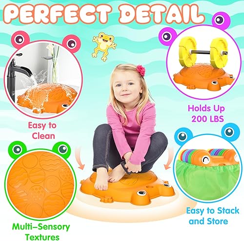 Miniatura 6 de Stepping Stones para niños, 12 piezas de rana antideslizante equilibrio escalones juguetes sensoriales para niños de 3 a 5 años, juego de