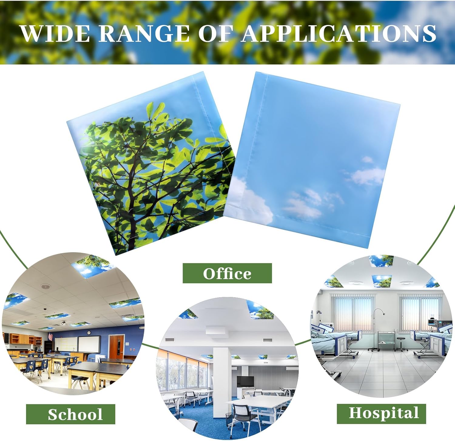 Tujoe 2 Pcs Fluorescent Light Covers for Ceiling Lights 4' x 2' Fluorescent Light Filters Classroom Magnetic Cubicle Covers for Ceiling Office, School, Home Teacher Essential(Blue Sky Leaves)