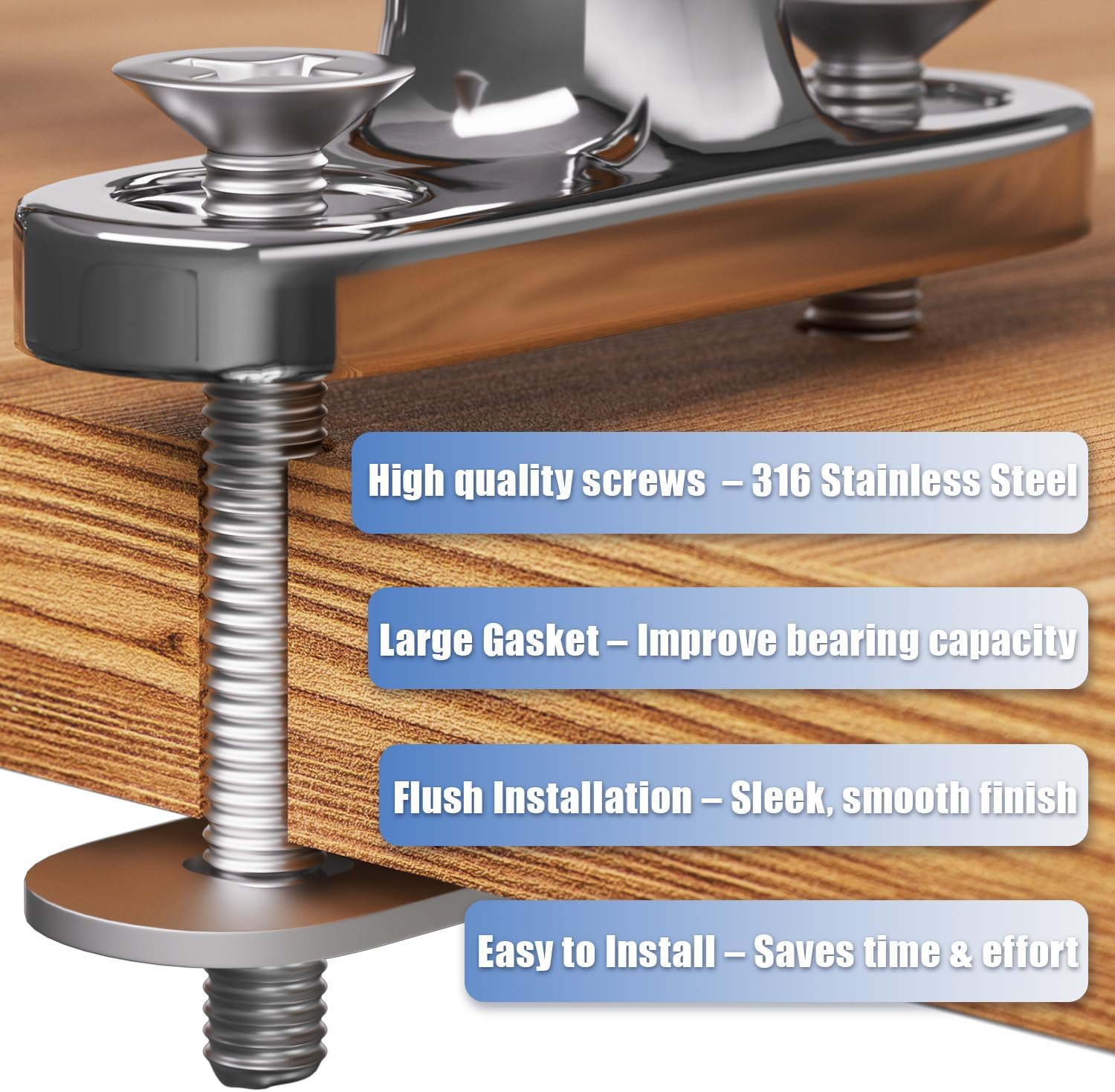 Boat Cleat, 4"/5"/6"/8"/10" Marine Grade 316 Stainless Steel Open Base Dock Cleat, Rope Cleat with Fasteners for Kayaks, Nautical Decor, 2 Pack/4 Pack