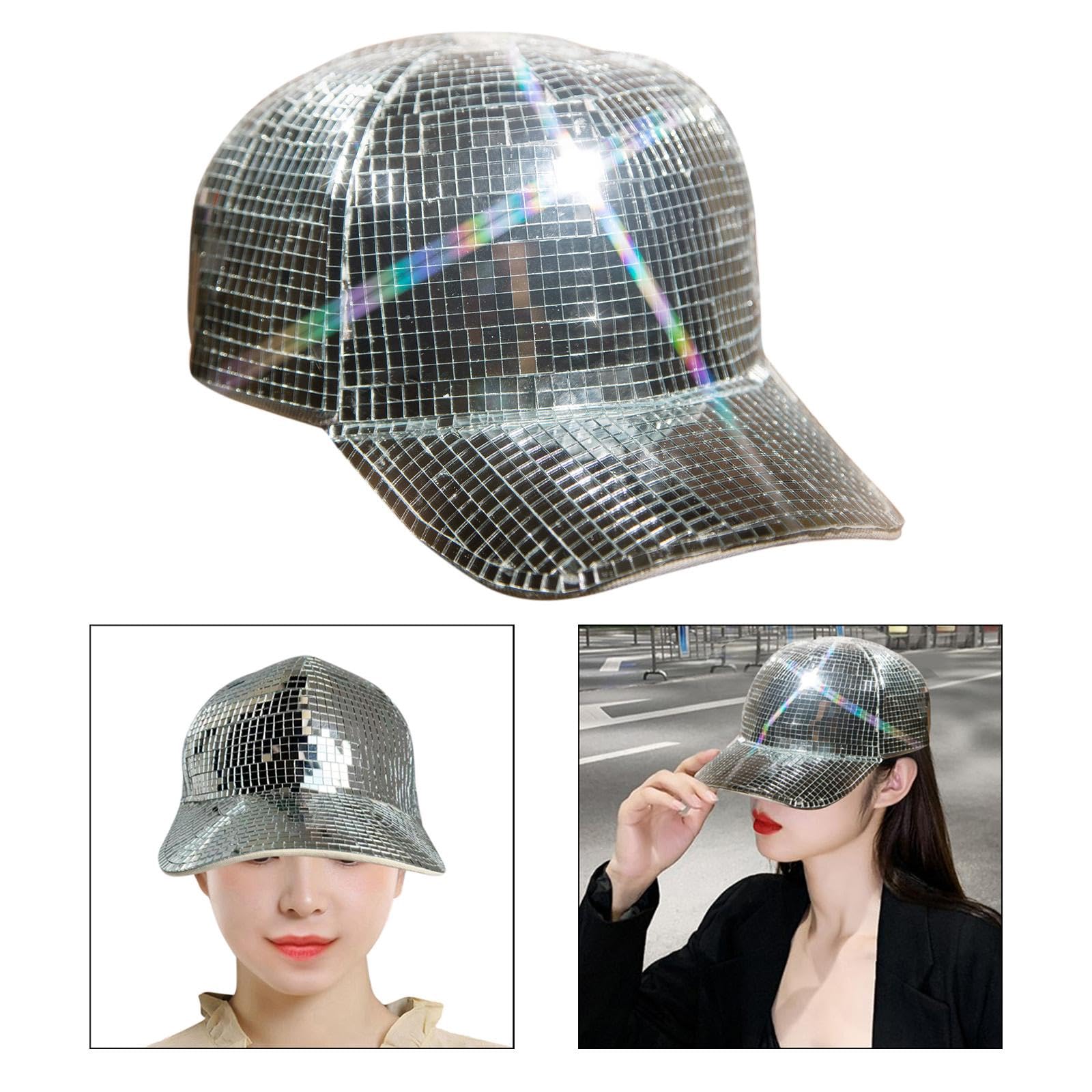 Sombrero de espejo de bola de discoteca Gorra de discoteca Sombrero de bola de espejo con visera para disfraces de vacaciones