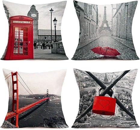 red print throw pillows