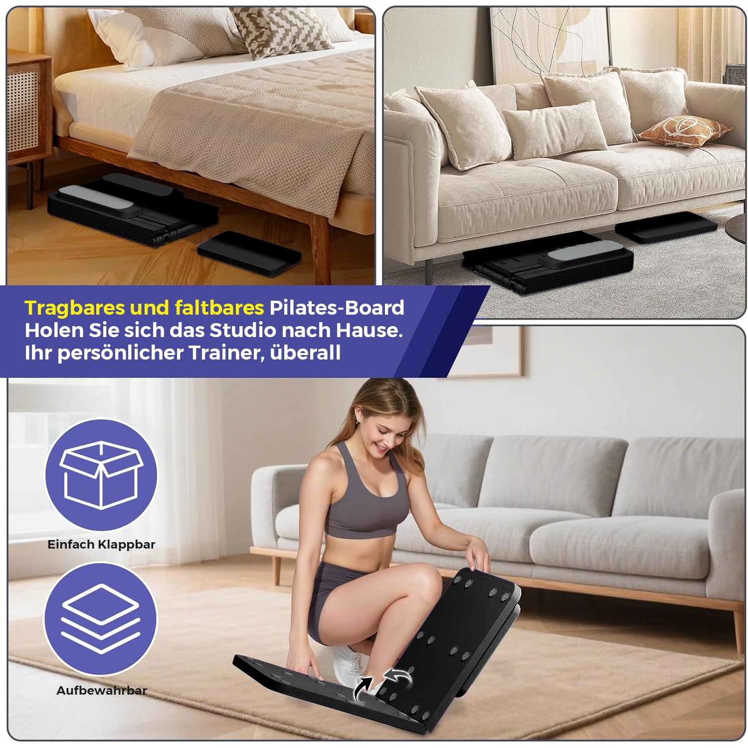 SPYLAVE Pilates Board Upgraded, 6-in-1 Faltbare Pilates Reformer Maschine für Training zu Hause, Multifunktionales Ganzkörper-Trainingsgerät mit Verlängerte Ellbogenschützer und Pilates-Bar