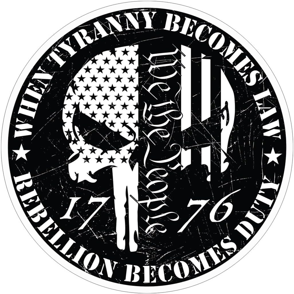 eDesign Tyranny Becomes Law Rebellion Becomes Duty Skull Sticker Decal - 4 Inches - 2nd Amendment Sticker for Car Truck SUV Van Window Bumper Wall Laptop Tablet Tumbler and Any Smooth Surface