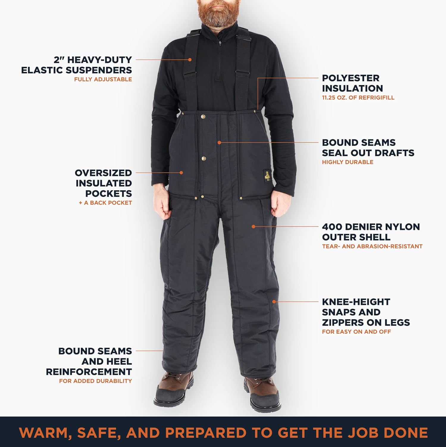 RefrigiWear Men's Iron-Tuff Insulated Low Bib Overalls