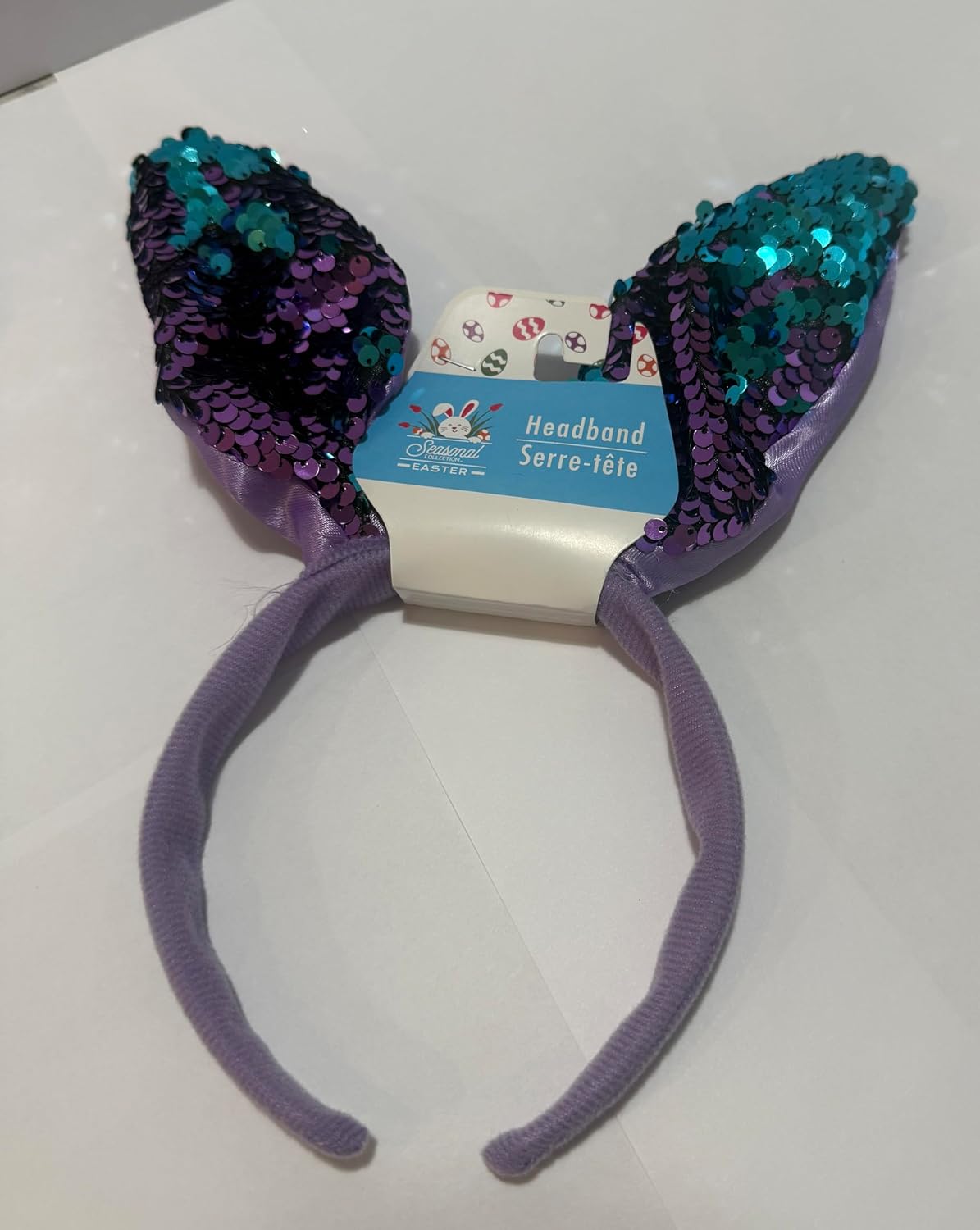 Sequin Bunny Ears Headband, Purple and Turquoise, Easter Theme, Reversible Flip Sequins