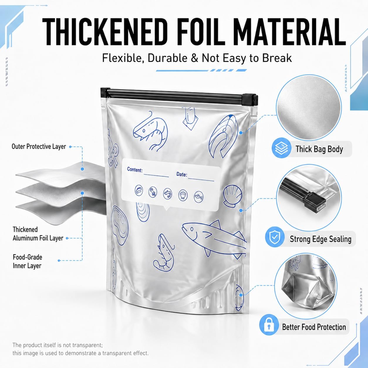 Reusable Aluminum Foil Sealable Storage Bags, Stand Up Foil Sealable Bags image 4